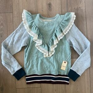 NWT Warm L's Sweatshirt Cotton Ruffle Green/Sky Blue Size Small